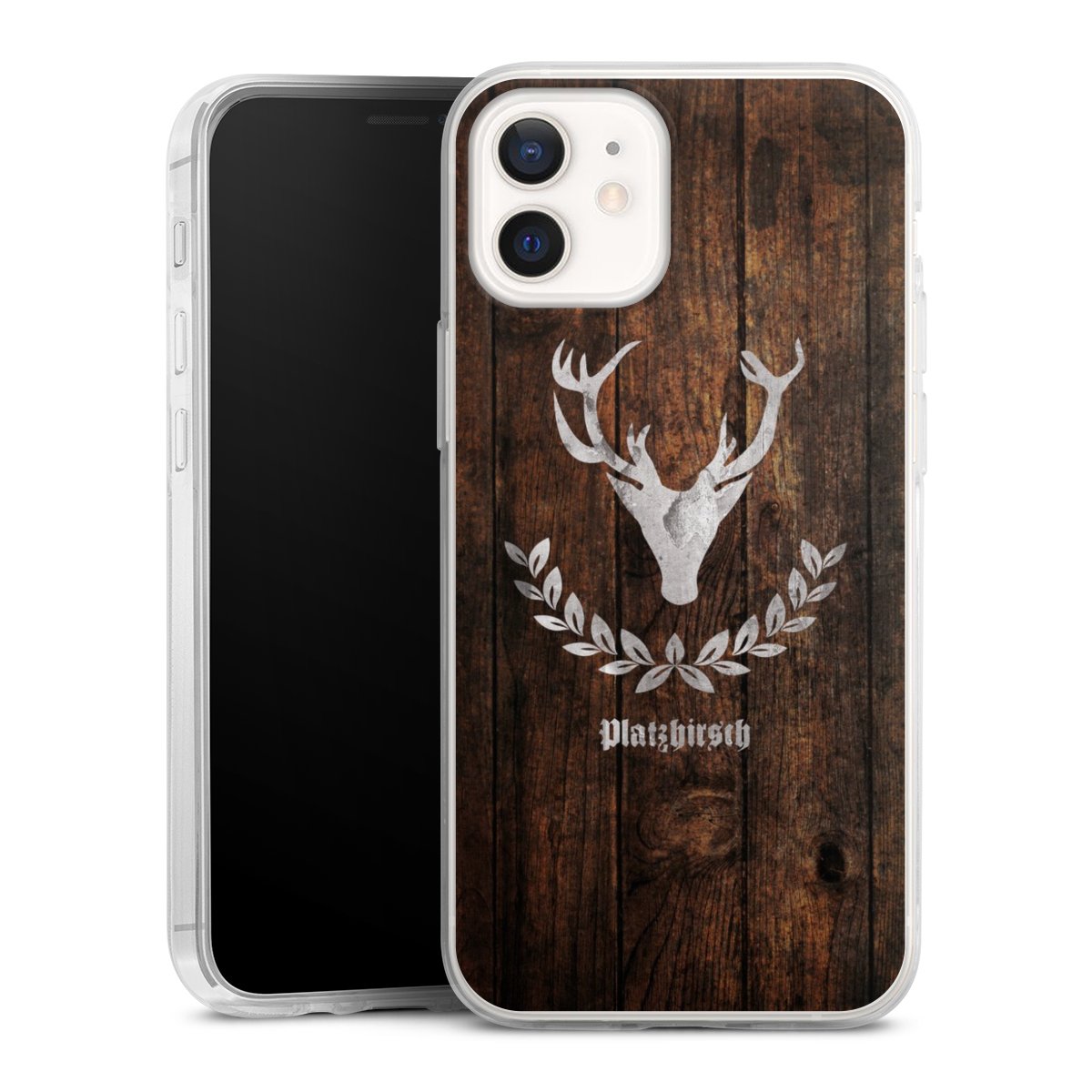 iPhone 12 mini Handy Slim Case extra dünn Silikon Handyhülle transparent Hülle Deer Wood Wooden Look Silikon Slim Case