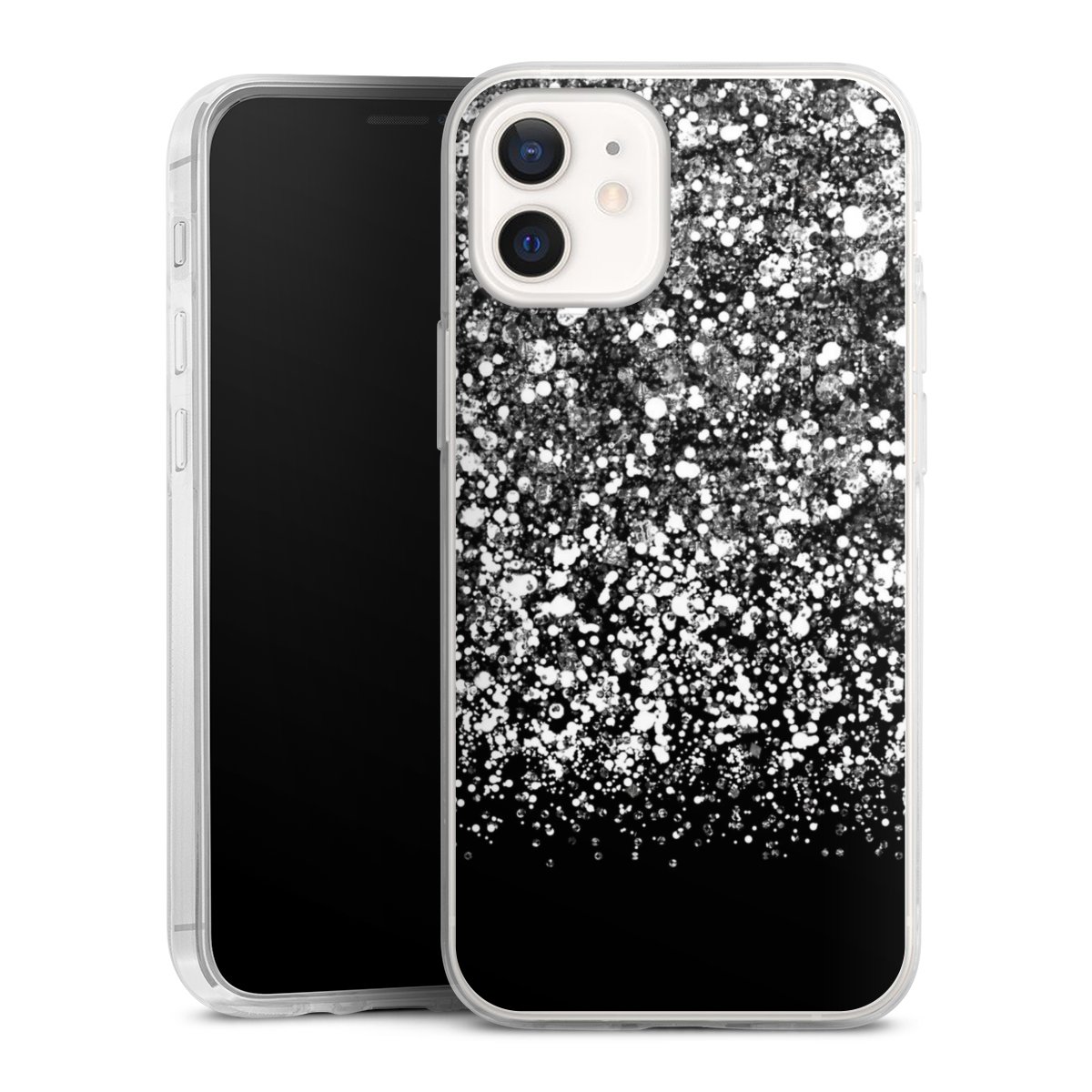 iPhone 12 mini Handy Slim Case extra dünn Silikon Handyhülle transparent Hülle Glitzer Snowflake Muster Silikon Slim Case