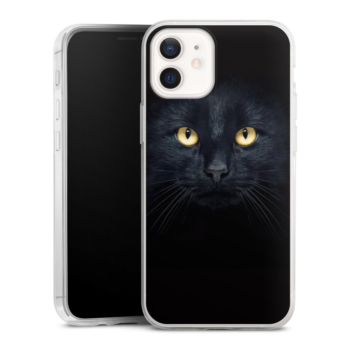 iPhone 12 mini Handy Slim Case extra dünn Silikon Handyhülle transparent Hülle Eye Cat Black Silikon Slim Case