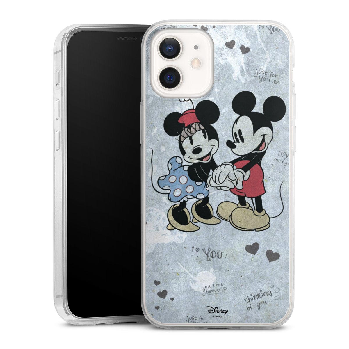 iPhone 12 mini Handy Slim Case extra dünn Silikon Handyhülle transparent Hülle Mickey & Minnie Mouse Vintage Disney Silikon Slim Case