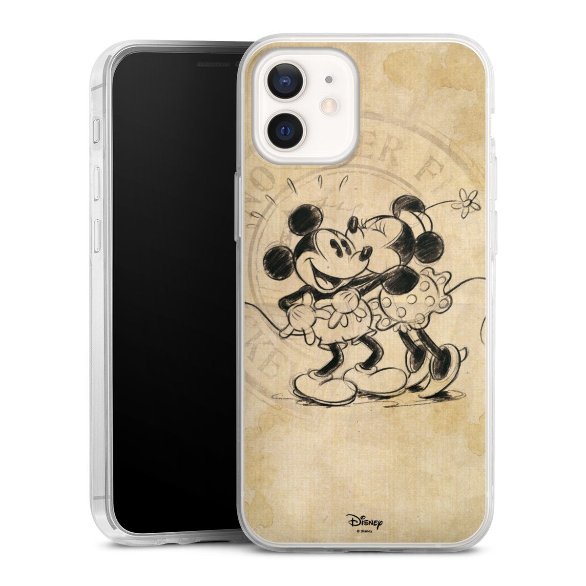 iPhone 12 mini Handy Slim Case extra dünn Silikon Handyhülle transparent Hülle Mickey Mouse Vintage Minnie Mouse Silikon Slim Case