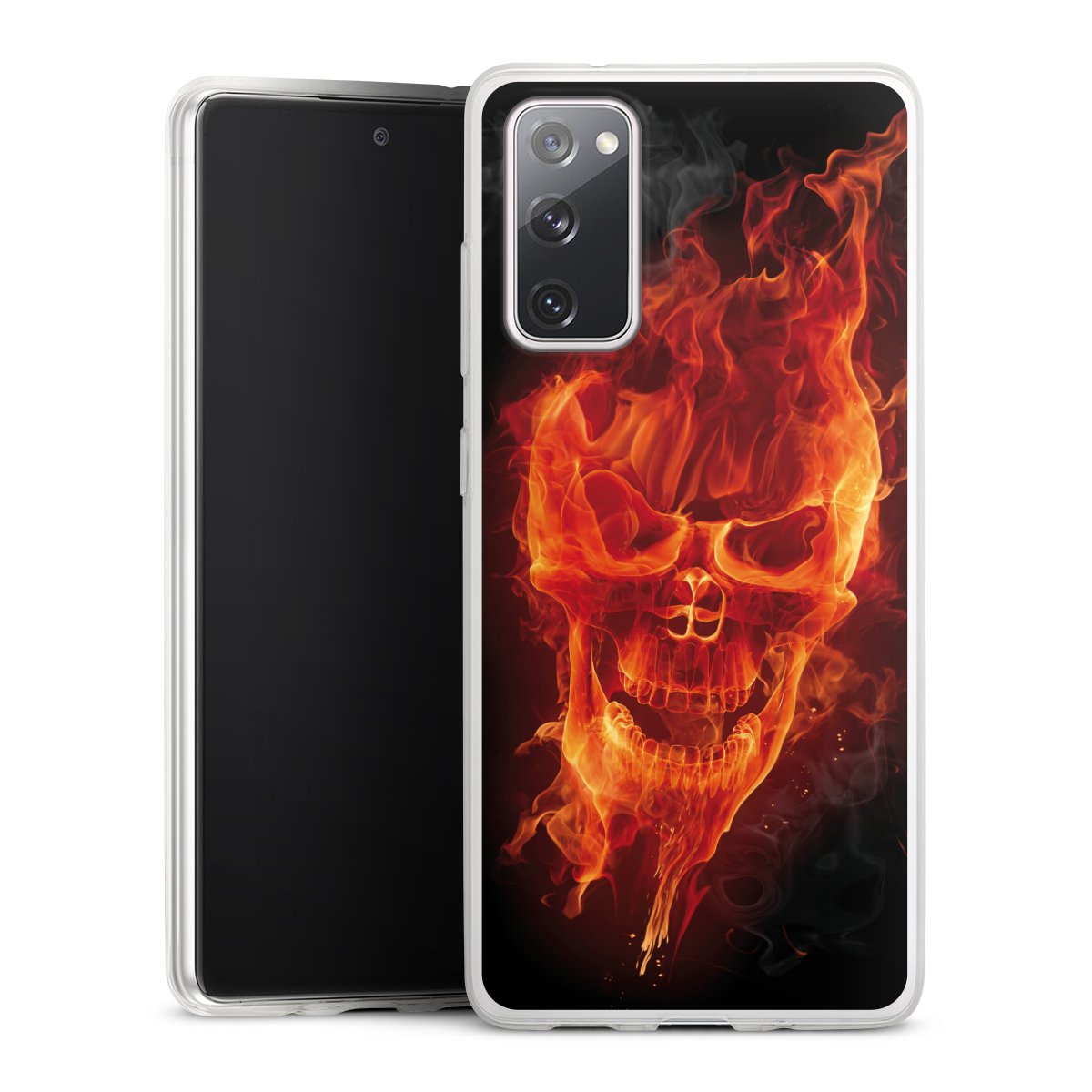 Galaxy S20 FE Handy Slim Case extra dünn Silikon Handyhülle transparent Hülle Totenkopf Skull Fire Silikon Slim Case