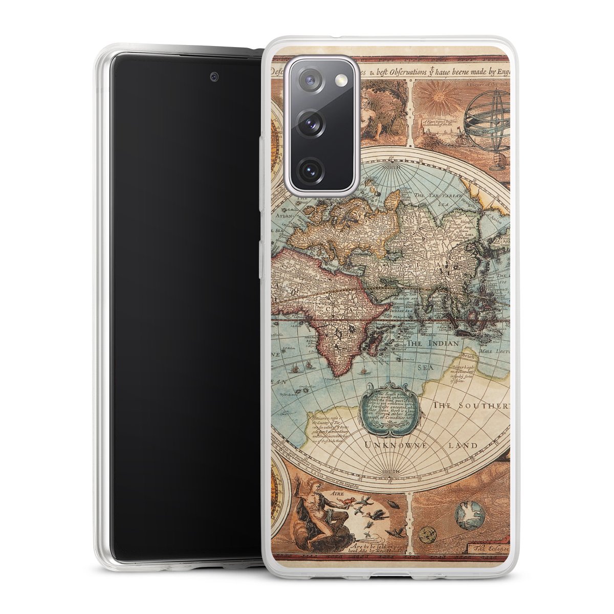 Galaxy S20 FE Handy Slim Case extra dünn Silikon Handyhülle transparent Hülle World Map Vintage Map Silikon Slim Case