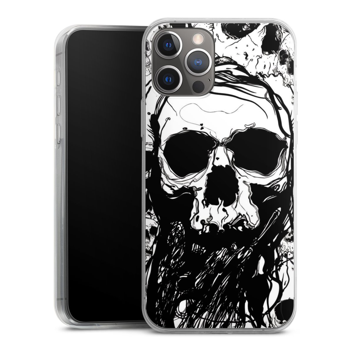 iPhone 12 Pro Handy Slim Case extra dünn Silikon Handyhülle transparent Hülle Totenkopf Halloween Silikon Slim Case