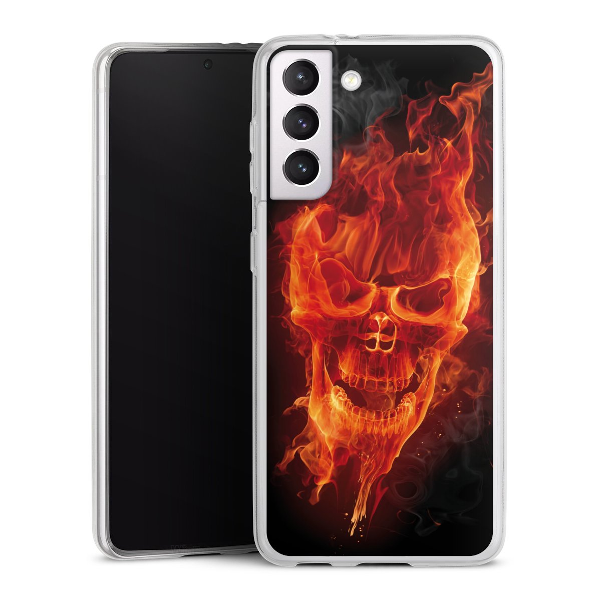 Galaxy S21 5G Handy Slim Case extra dünn Silikon Handyhülle transparent Hülle Totenkopf Skull Fire Silikon Slim Case