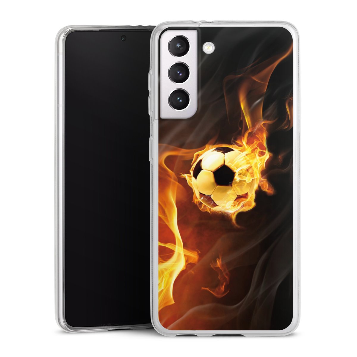 Galaxy S21 5G Handy Slim Case extra dünn Silikon Handyhülle transparent Hülle Ball Fire Soccer Silikon Slim Case