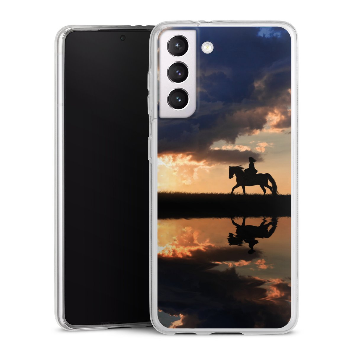 Galaxy S21 5G Handy Slim Case extra dünn Silikon Handyhülle transparent Hülle Horse Sunset Horseback Riding Silikon Slim Case