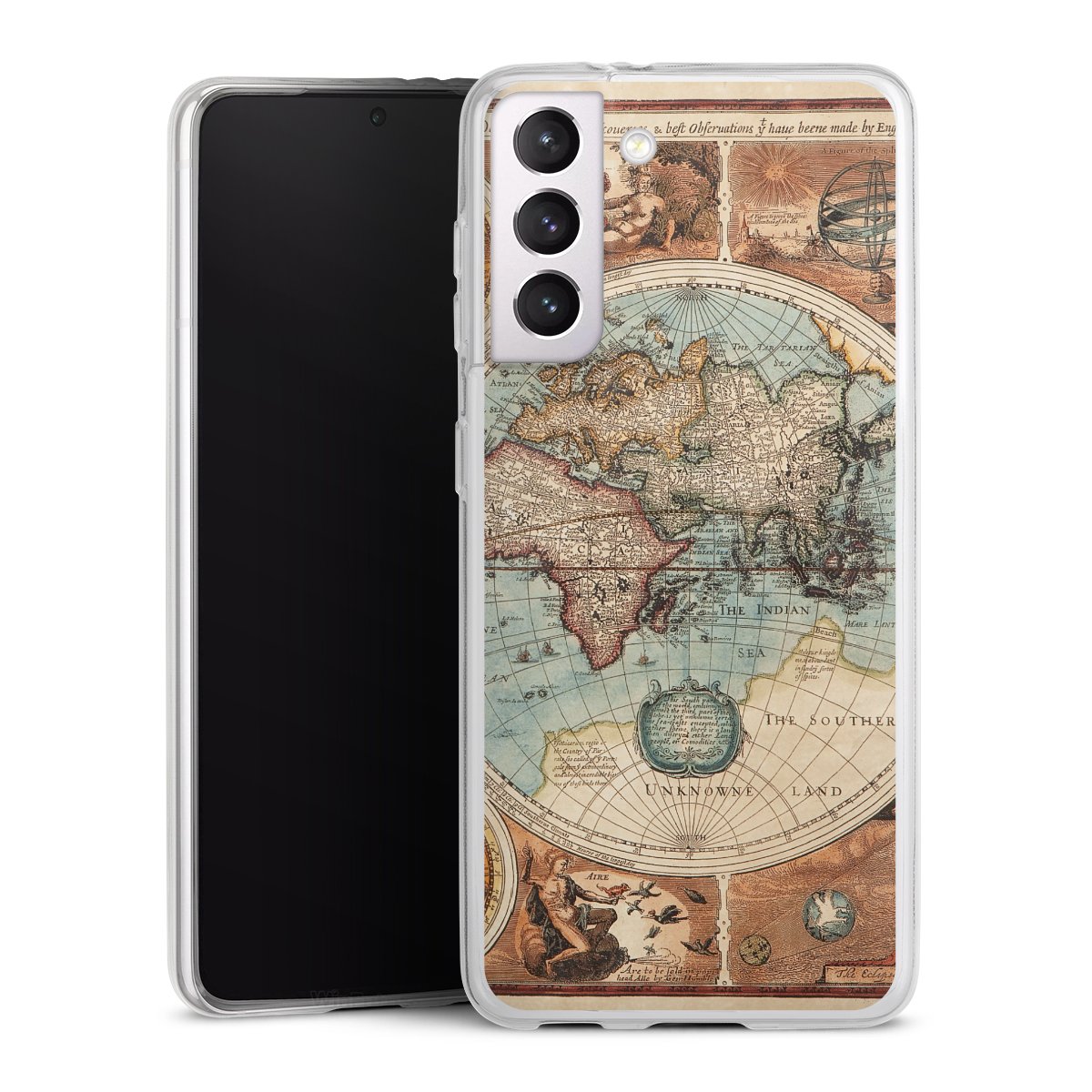 Galaxy S21 5G Handy Slim Case extra dünn Silikon Handyhülle transparent Hülle World Map Vintage Map Silikon Slim Case