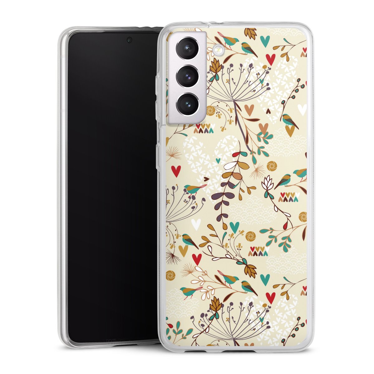 Galaxy S21 5G Handy Slim Case extra dünn Silikon Handyhülle transparent Hülle Bird Flowers Retro Silikon Slim Case