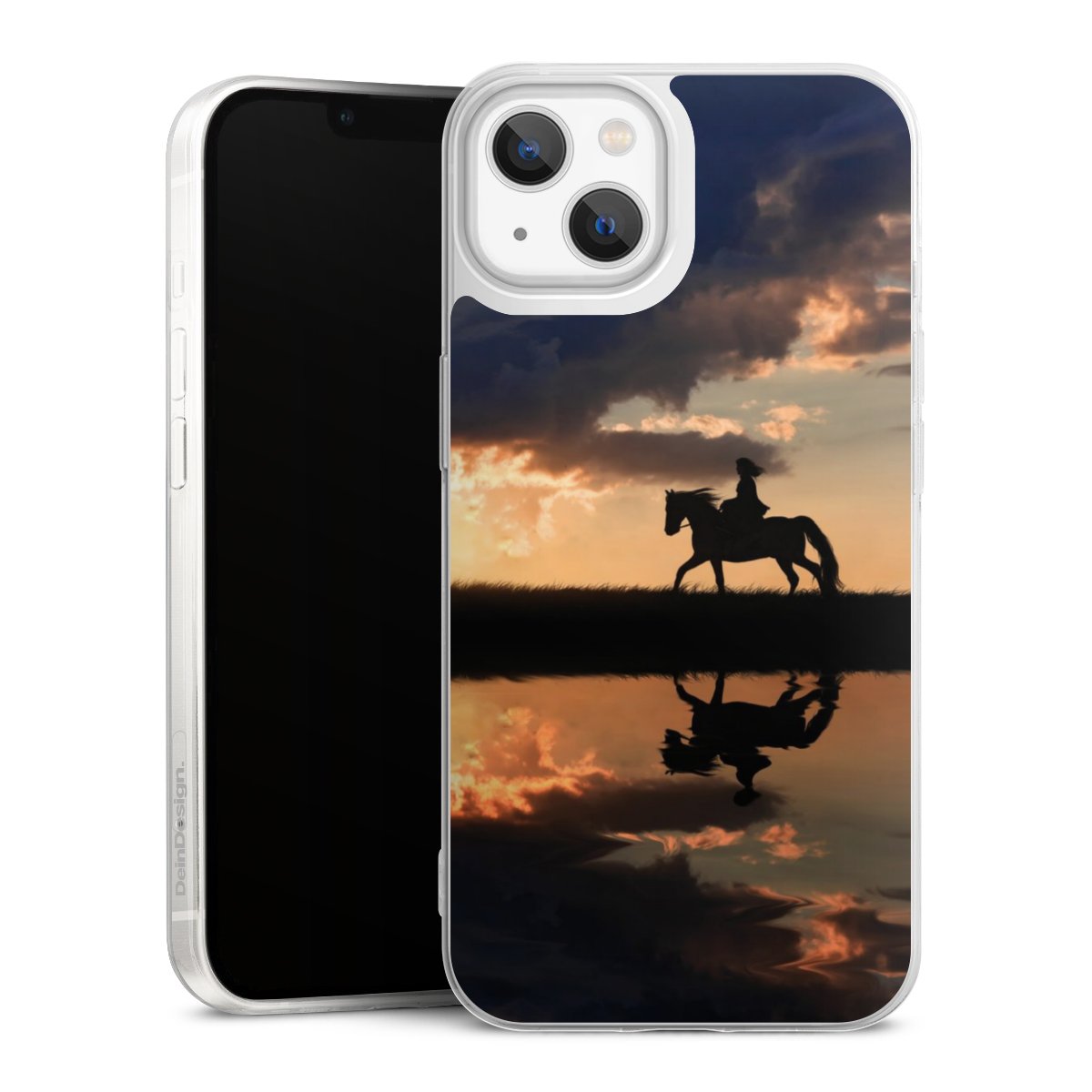 iPhone 13 Handy Slim Case extra dünn Silikon Handyhülle transparent Hülle Horse Sunset Horseback Riding Silikon Slim Case