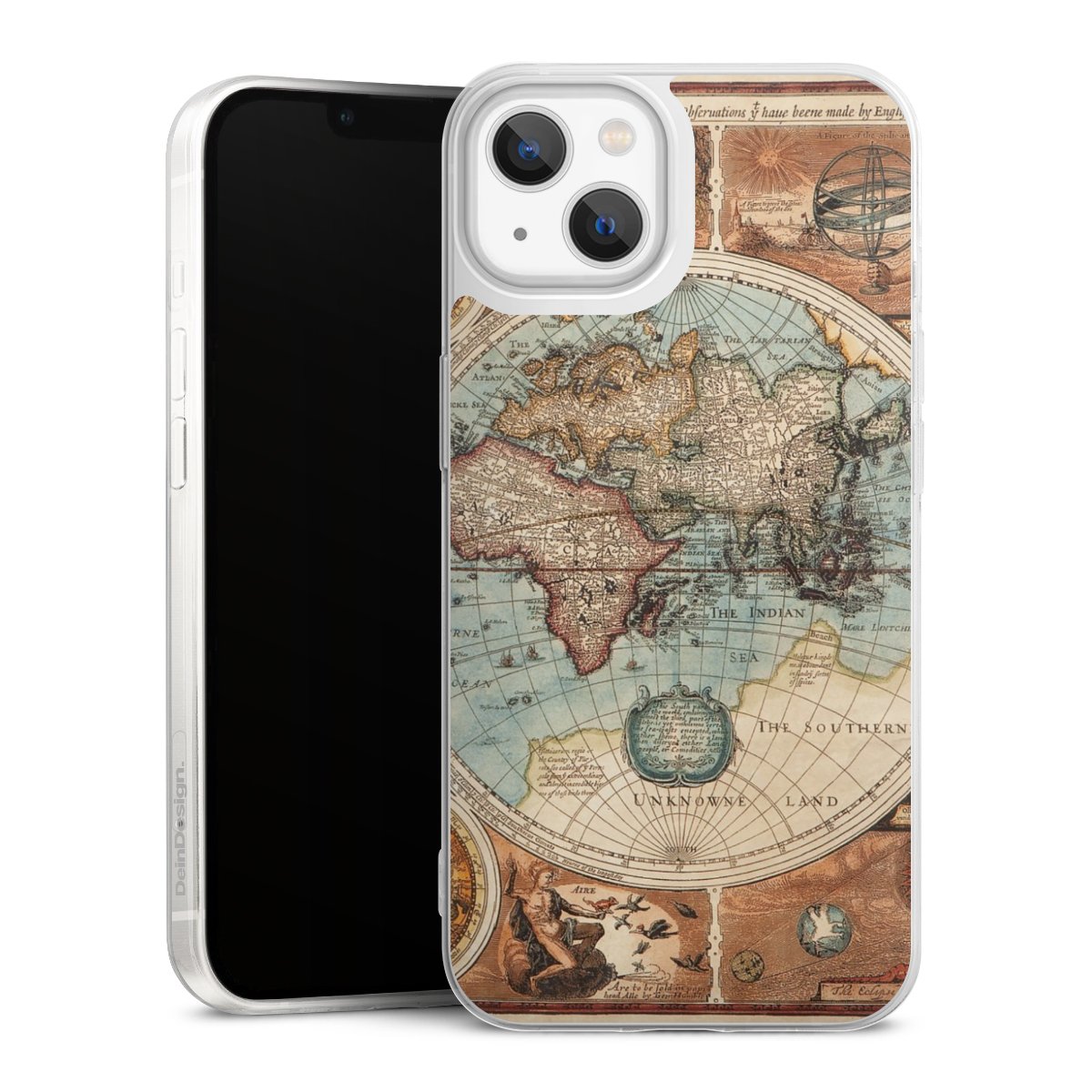 iPhone 13 Handy Slim Case extra dünn Silikon Handyhülle transparent Hülle World Map Vintage Map Silikon Slim Case