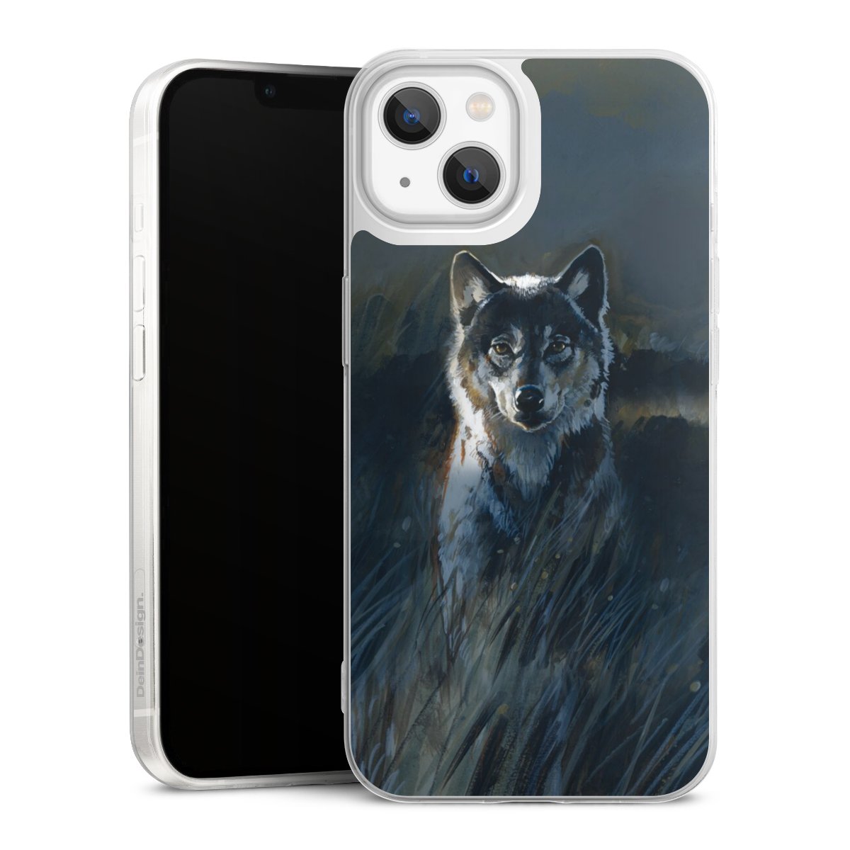 iPhone 13 Handy Slim Case extra dünn Silikon Handyhülle transparent Hülle Nature Wolf Painting Silikon Slim Case