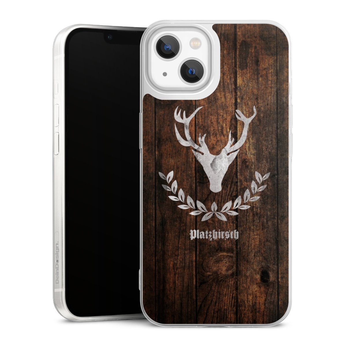 iPhone 13 Handy Slim Case extra dünn Silikon Handyhülle transparent Hülle Deer Wood Wooden Look Silikon Slim Case