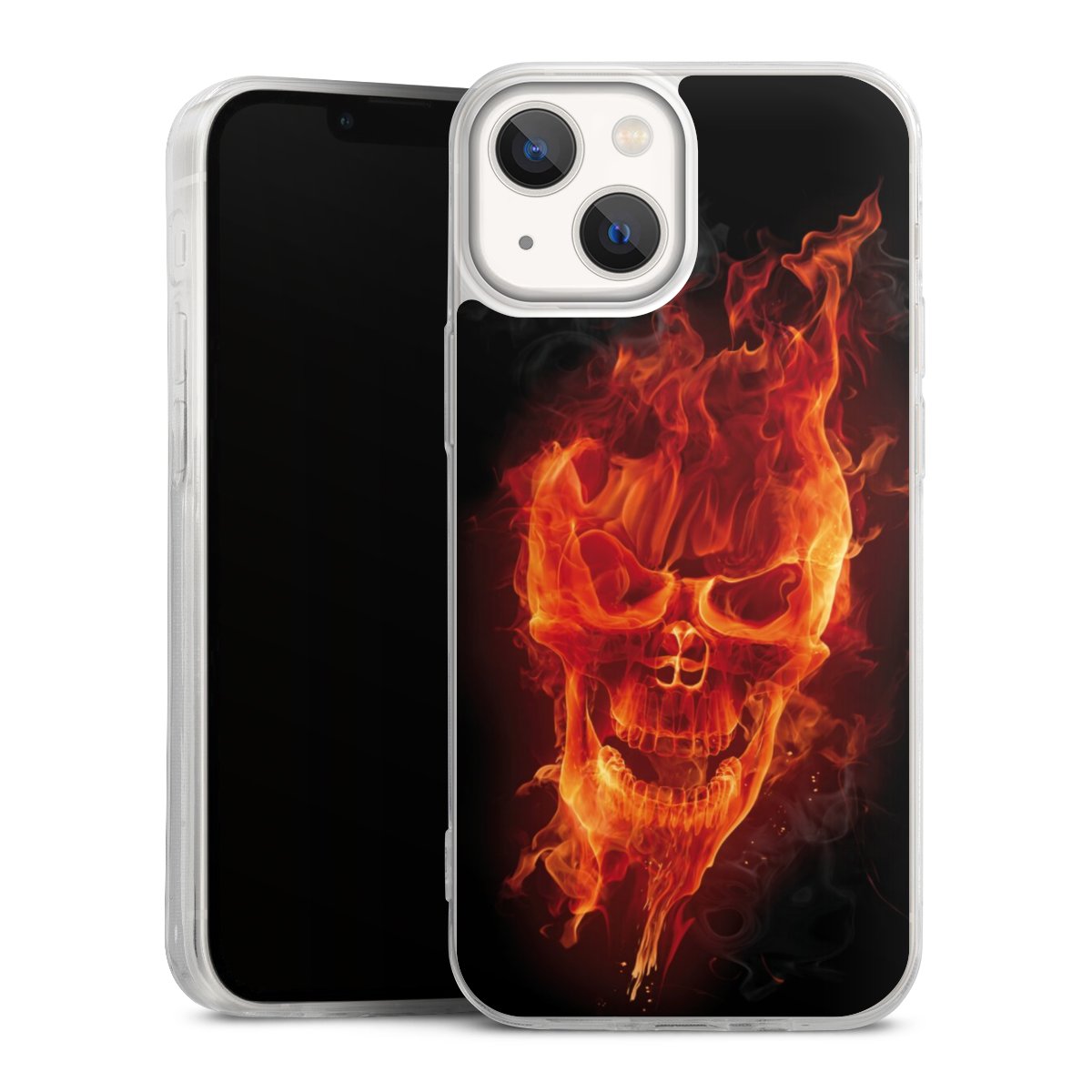 iPhone 13 Mini Handy Slim Case extra dünn Silikon Handyhülle transparent Hülle Totenkopf Skull Fire Silikon Slim Case