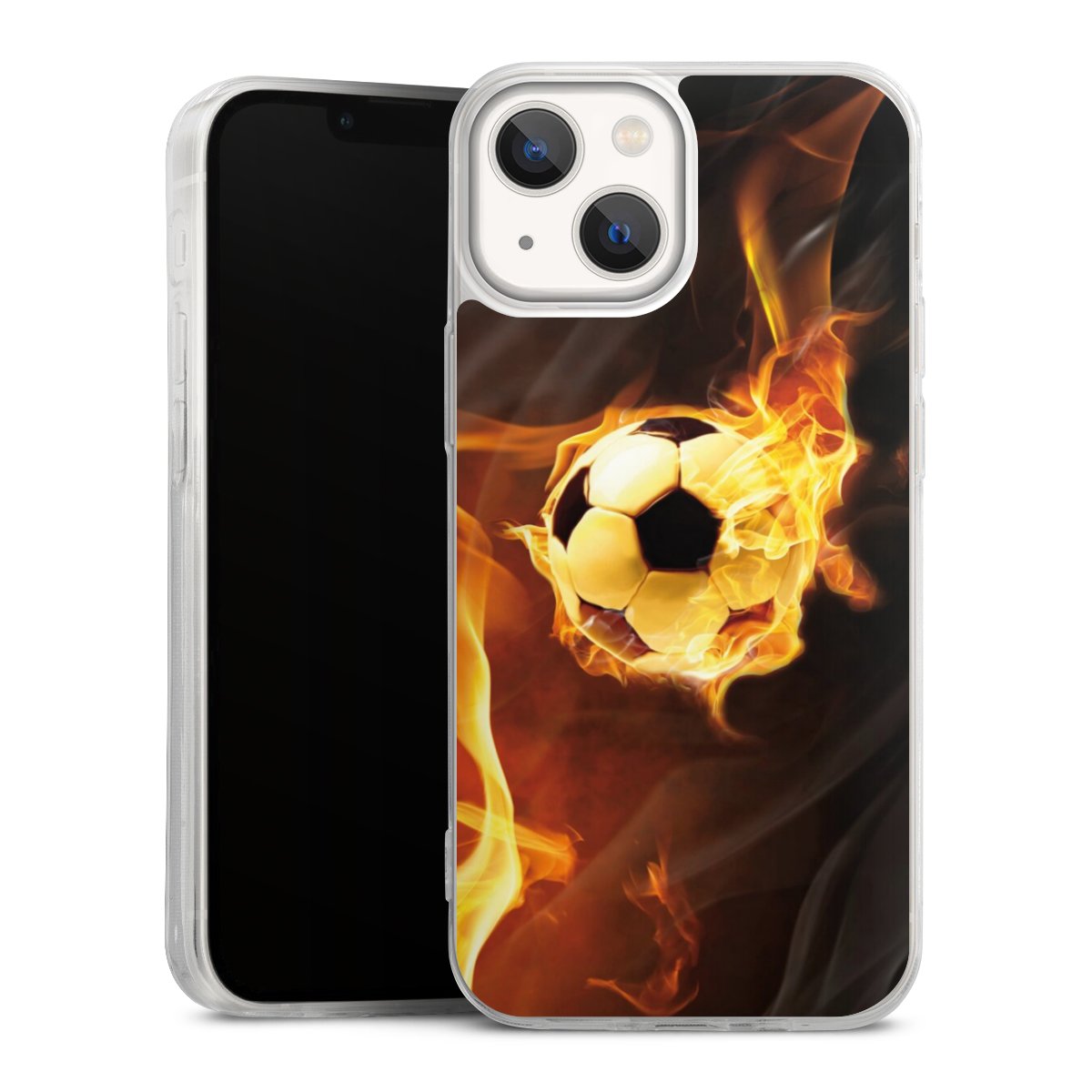 iPhone 13 Mini Handy Slim Case extra dünn Silikon Handyhülle transparent Hülle Ball Fire Soccer Silikon Slim Case