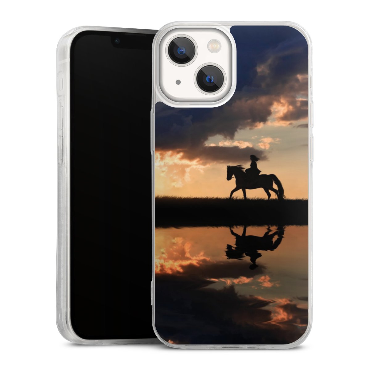 iPhone 13 Mini Handy Slim Case extra dünn Silikon Handyhülle transparent Hülle Horse Sunset Horseback Riding Silikon Slim Case