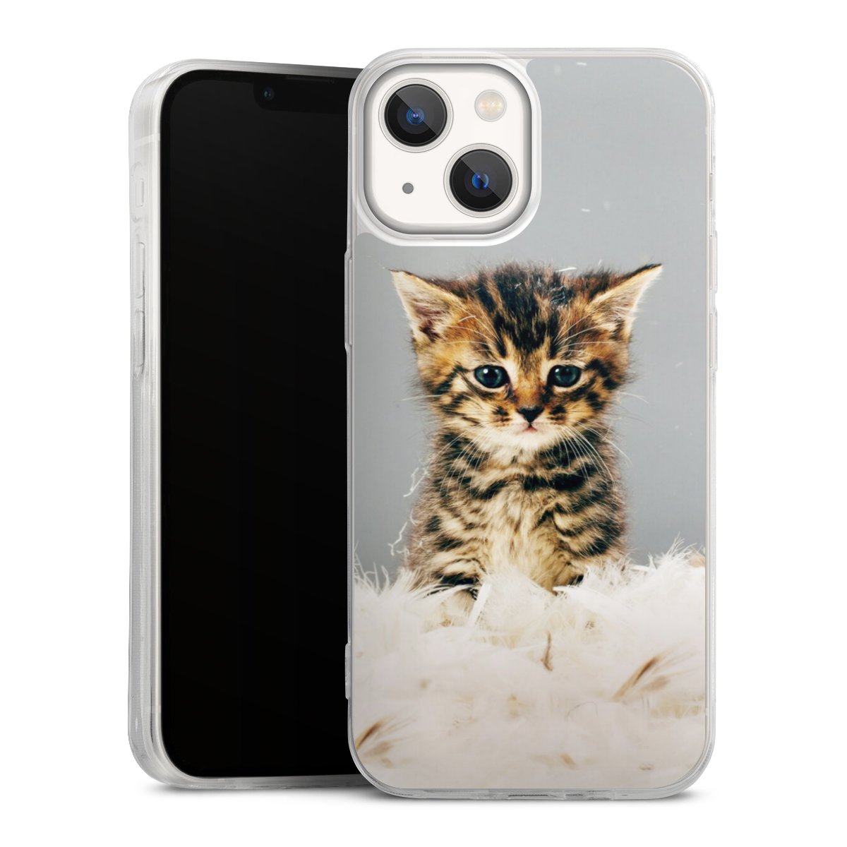 iPhone 13 Mini Handy Slim Case extra dünn Silikon Handyhülle transparent Hülle Cat Feather Pet Silikon Slim Case