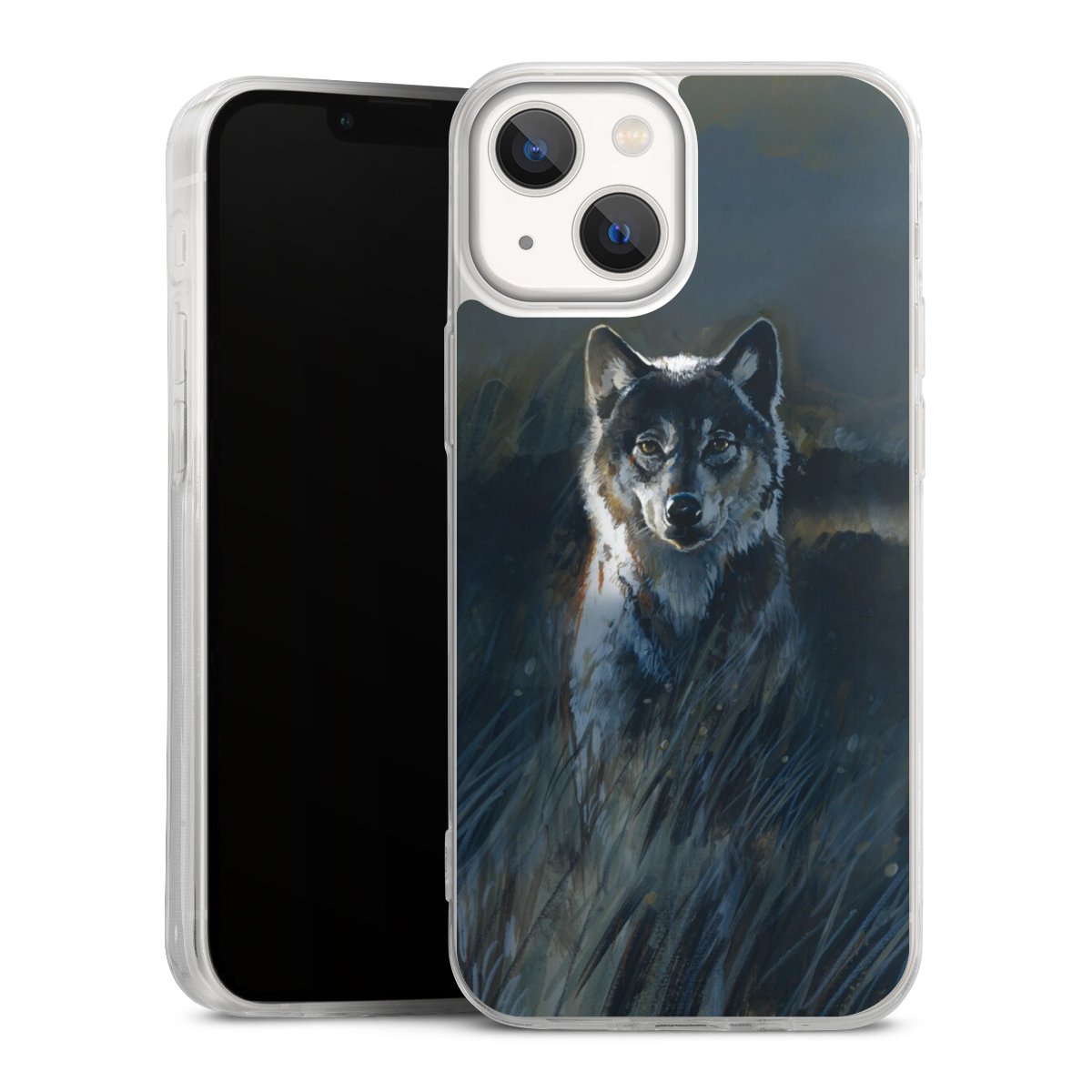 iPhone 13 Mini Handy Slim Case extra dünn Silikon Handyhülle transparent Hülle Nature Wolf Painting Silikon Slim Case