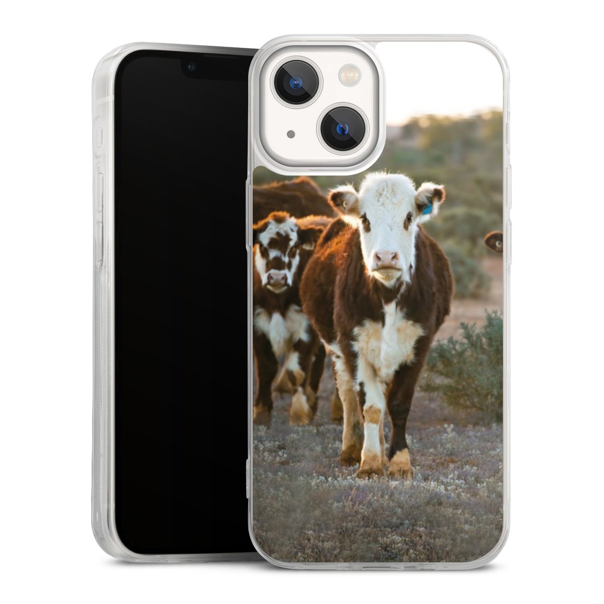 iPhone 13 Mini Handy Slim Case extra dünn Silikon Handyhülle transparent Hülle Cow Farmer Calf Silikon Slim Case