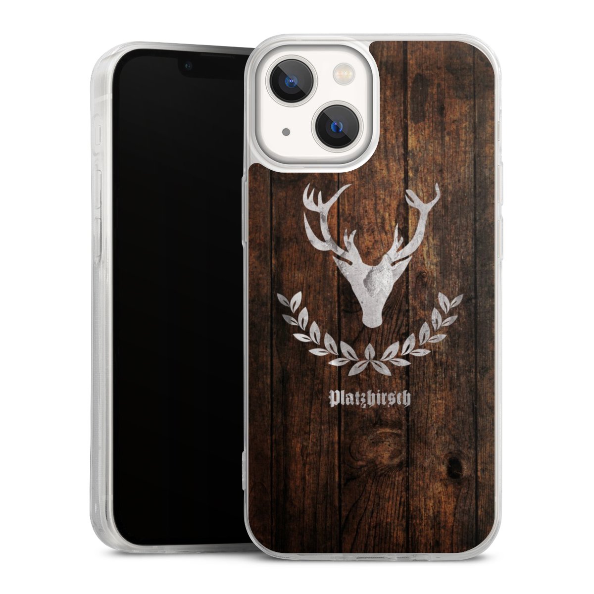 iPhone 13 Mini Handy Slim Case extra dünn Silikon Handyhülle transparent Hülle Deer Wood Wooden Look Silikon Slim Case