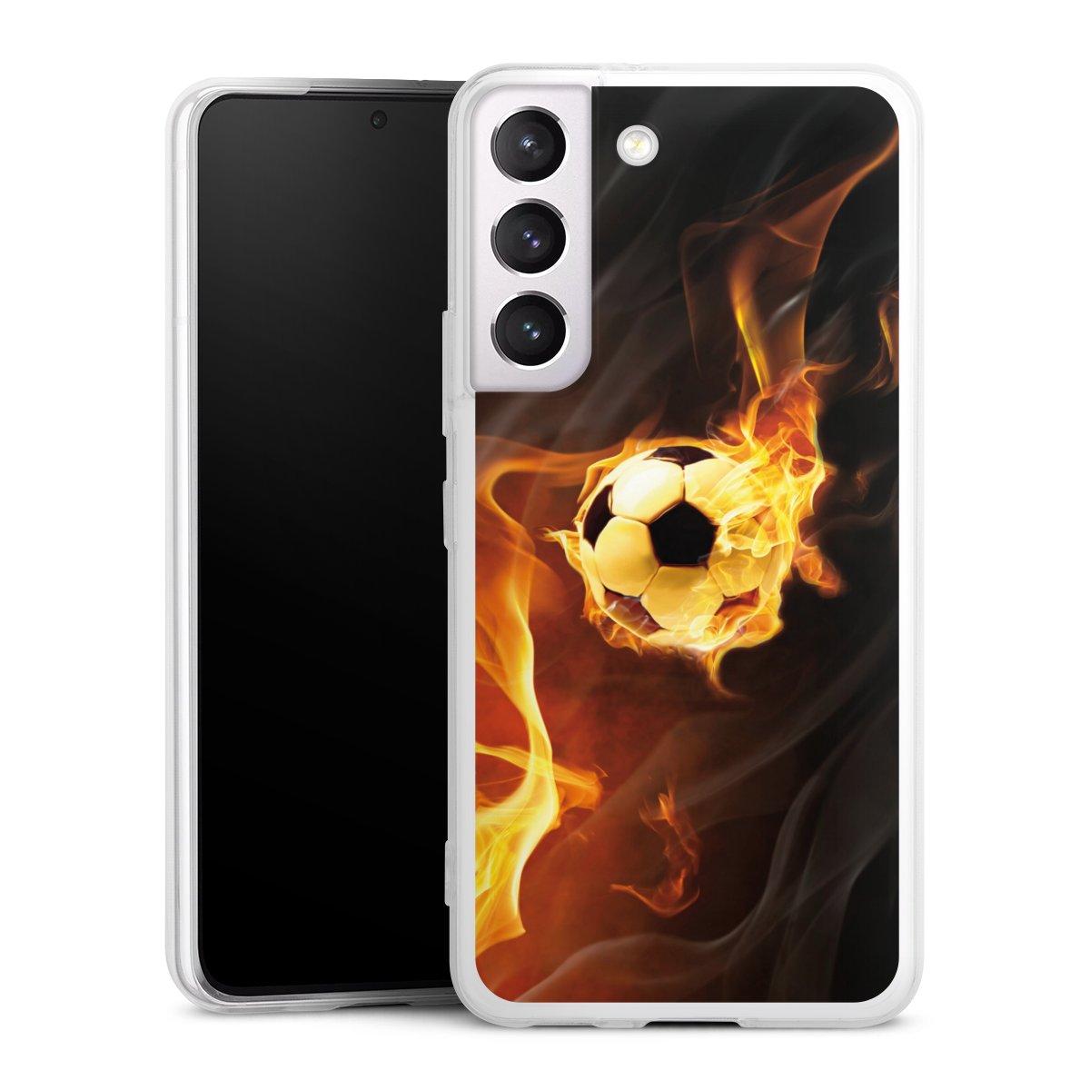 Galaxy S22 Handy Slim Case extra dünn Silikon Handyhülle transparent Hülle Ball Fire Soccer Silikon Slim Case