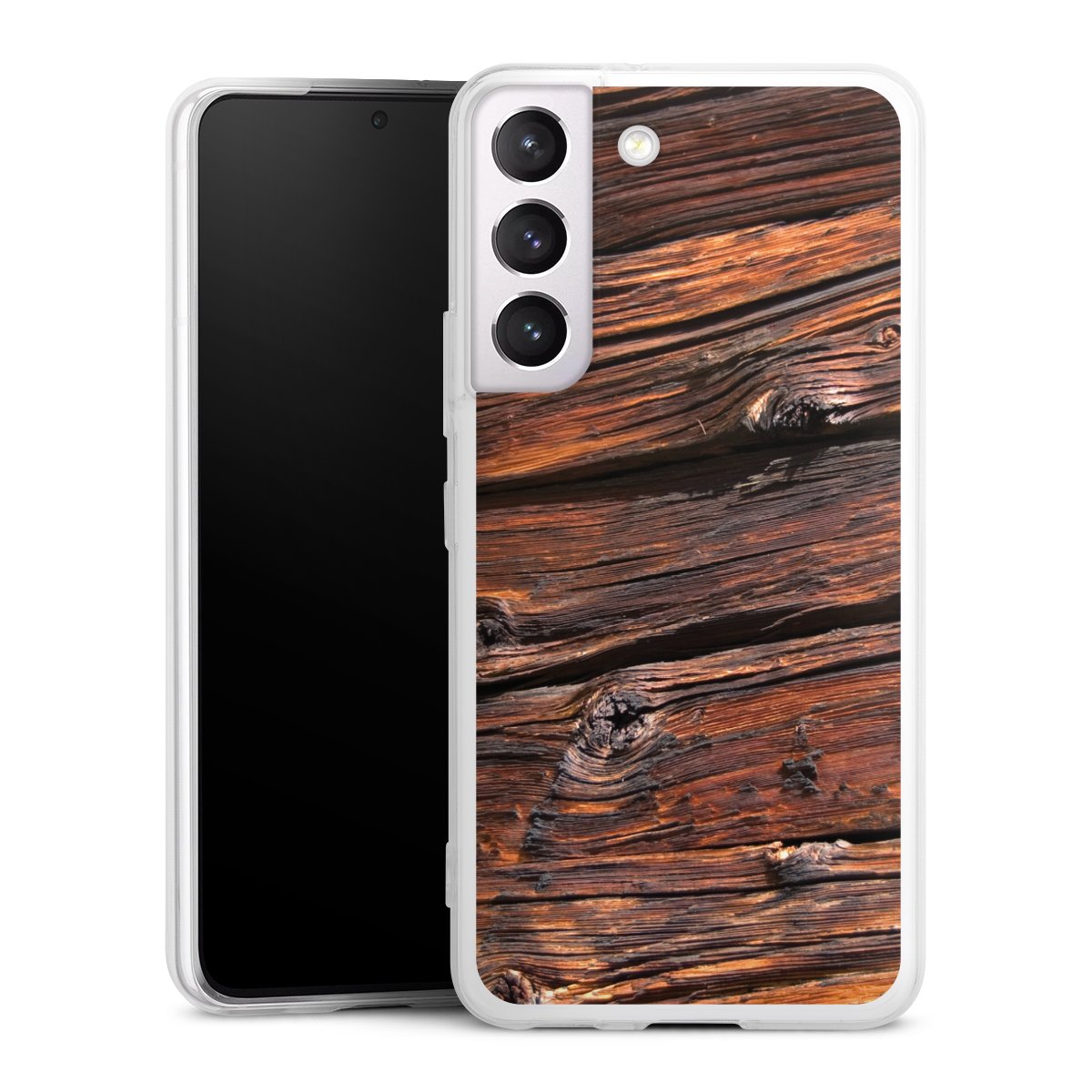 Galaxy S22 Handy Slim Case extra dünn Silikon Handyhülle transparent Hülle Beams Wooden Look Wood Silikon Slim Case