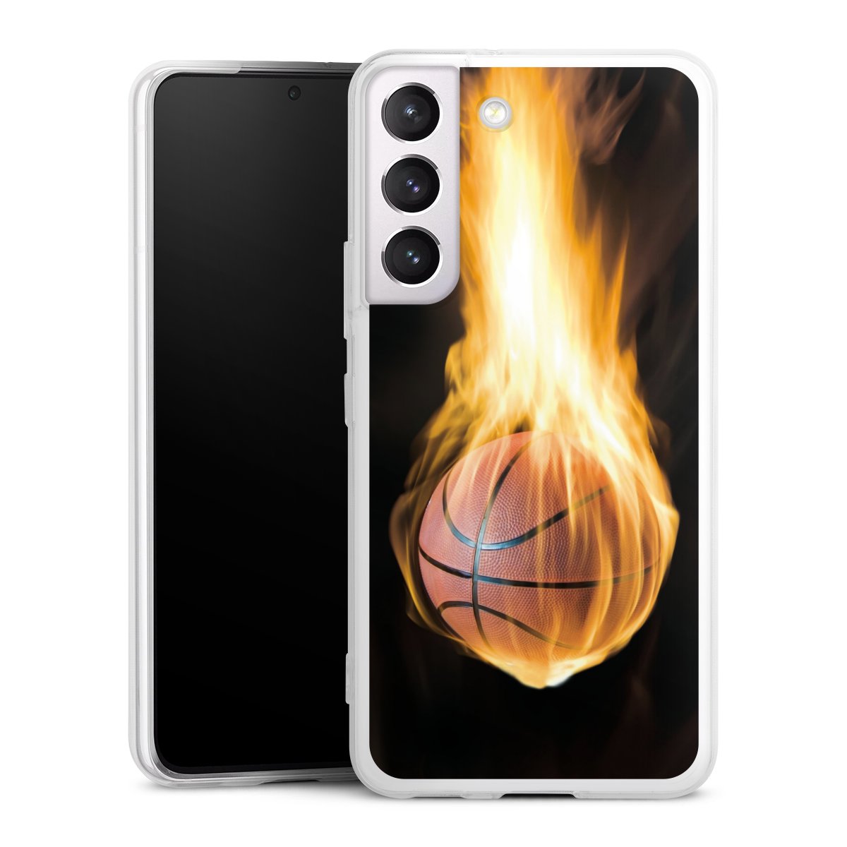 Galaxy S22 Handy Slim Case extra dünn Silikon Handyhülle transparent Hülle Basketball Sports Fire Silikon Slim Case