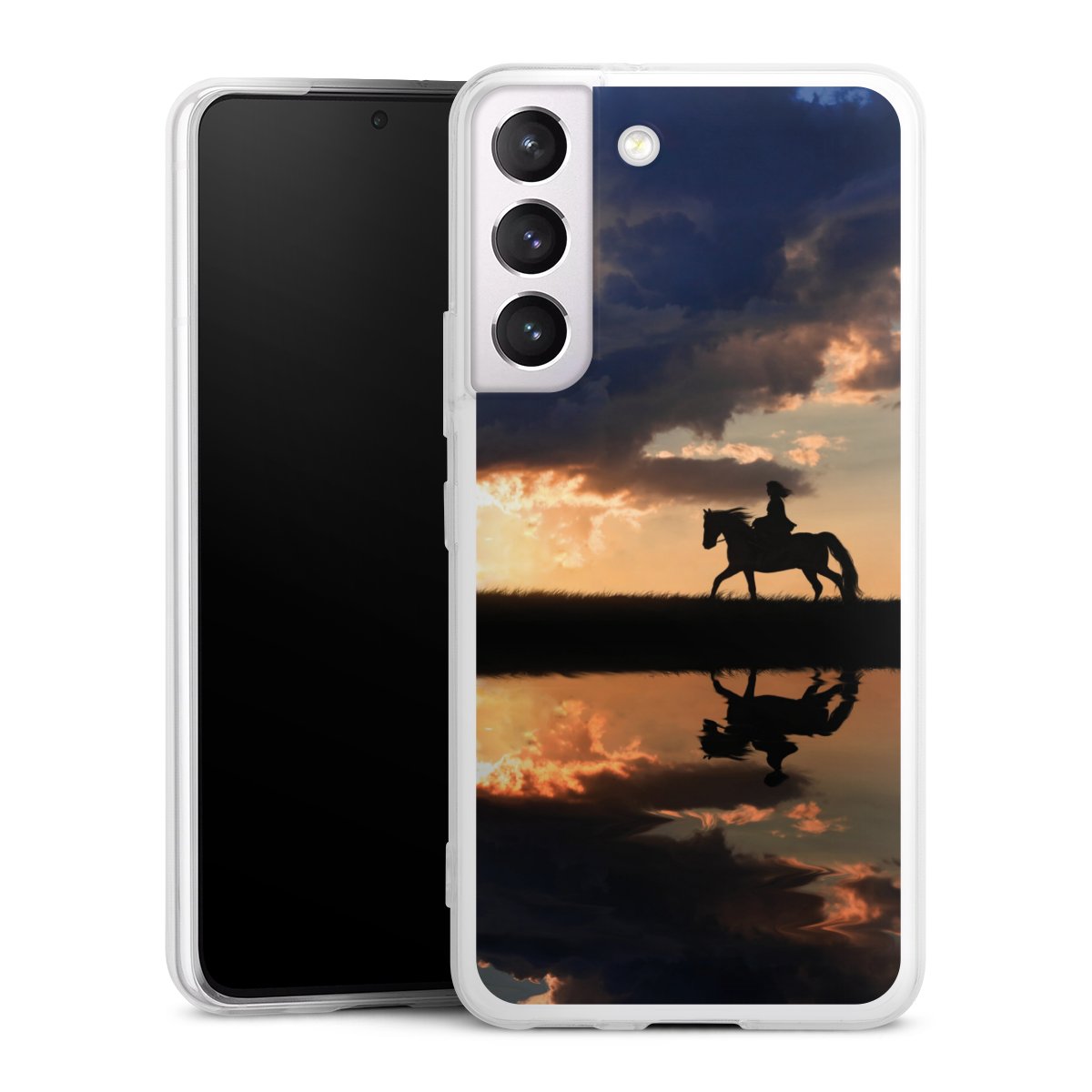 Galaxy S22 Handy Slim Case extra dünn Silikon Handyhülle transparent Hülle Horse Sunset Horseback Riding Silikon Slim Case