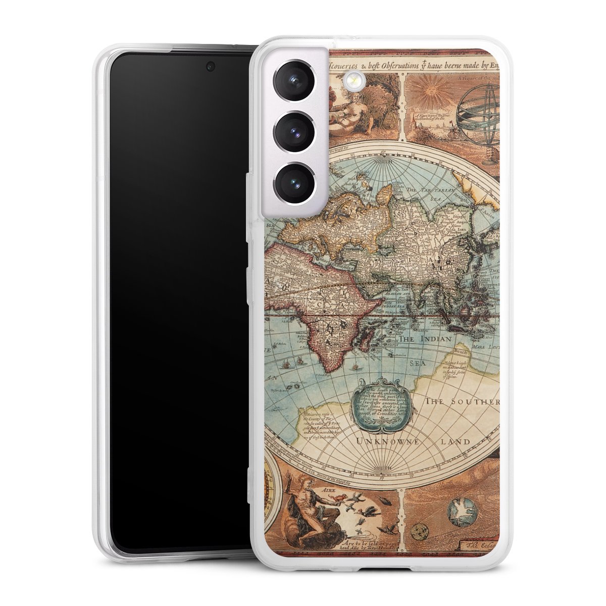 Galaxy S22 Handy Slim Case extra dünn Silikon Handyhülle transparent Hülle World Map Vintage Map Silikon Slim Case