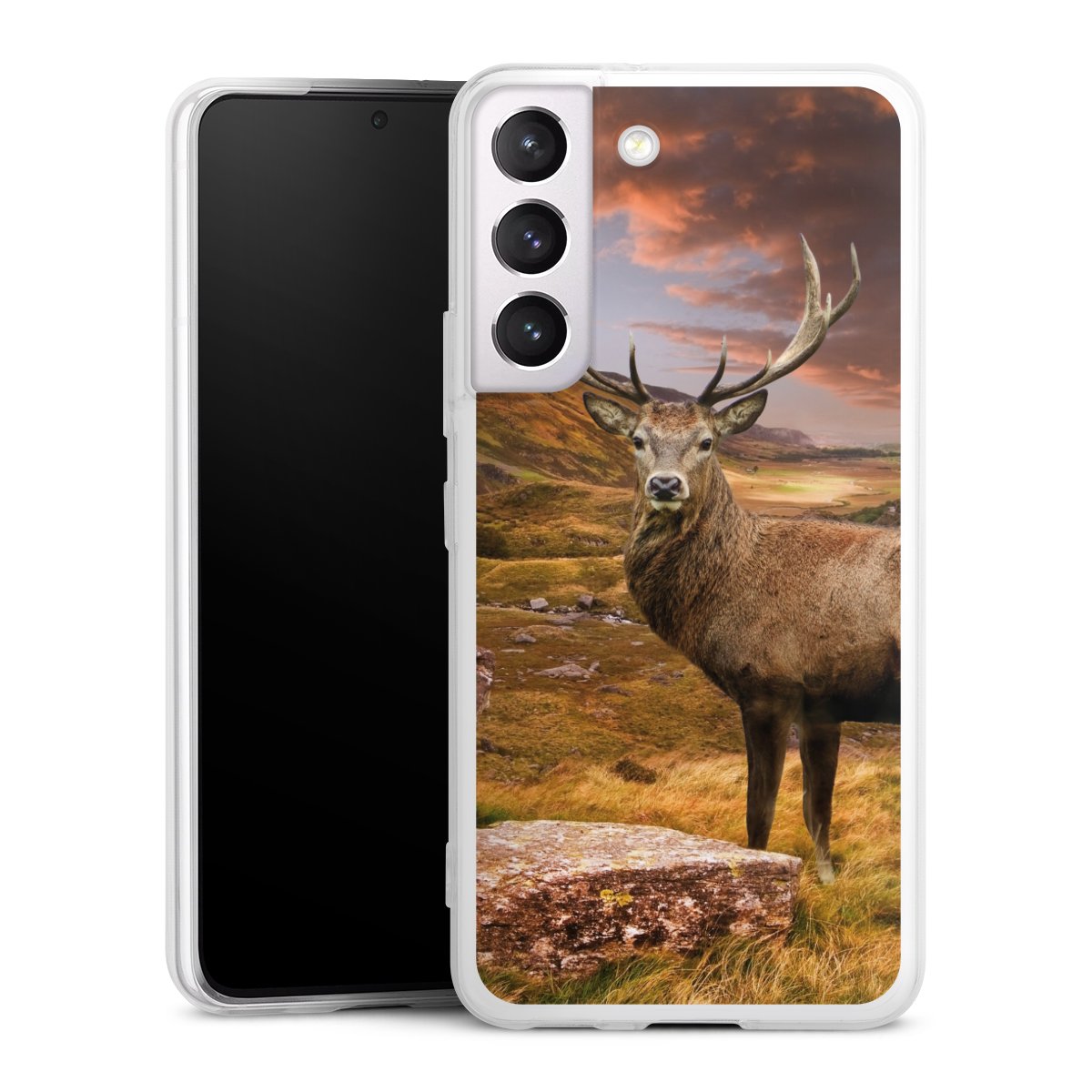 Galaxy S22 Handy Slim Case extra dünn Silikon Handyhülle transparent Hülle Meadow Mountain Deer Silikon Slim Case