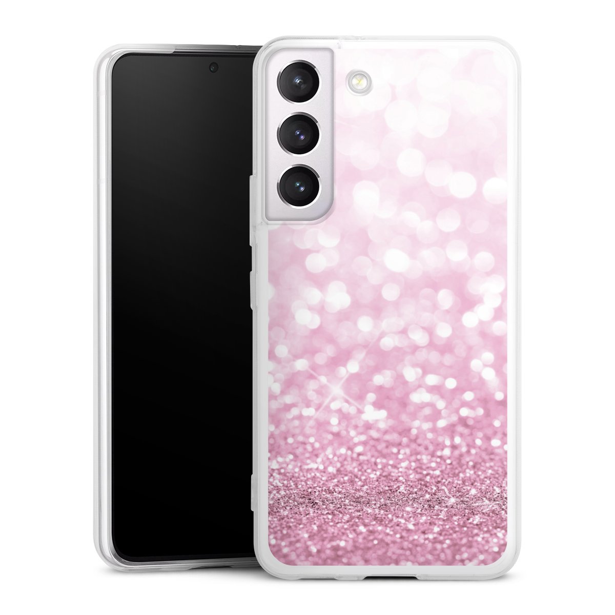 Galaxy S22 Handy Slim Case extra dünn Silikon Handyhülle transparent Hülle Glitzer Pink Shine Silikon Slim Case