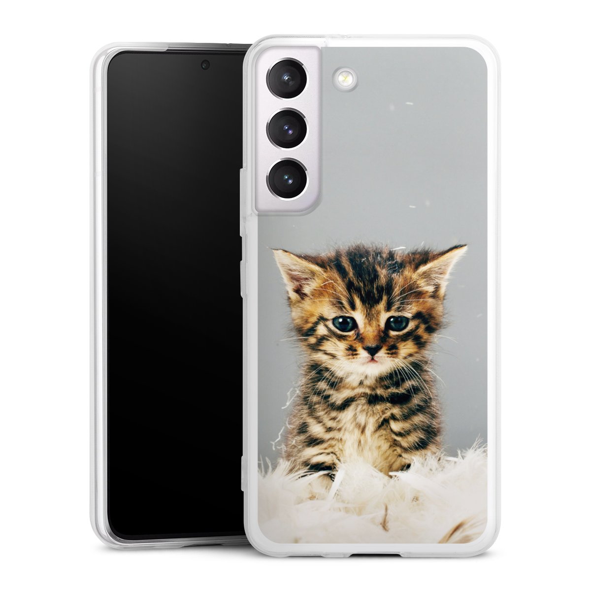 Galaxy S22 Handy Slim Case extra dünn Silikon Handyhülle transparent Hülle Cat Feather Pet Silikon Slim Case