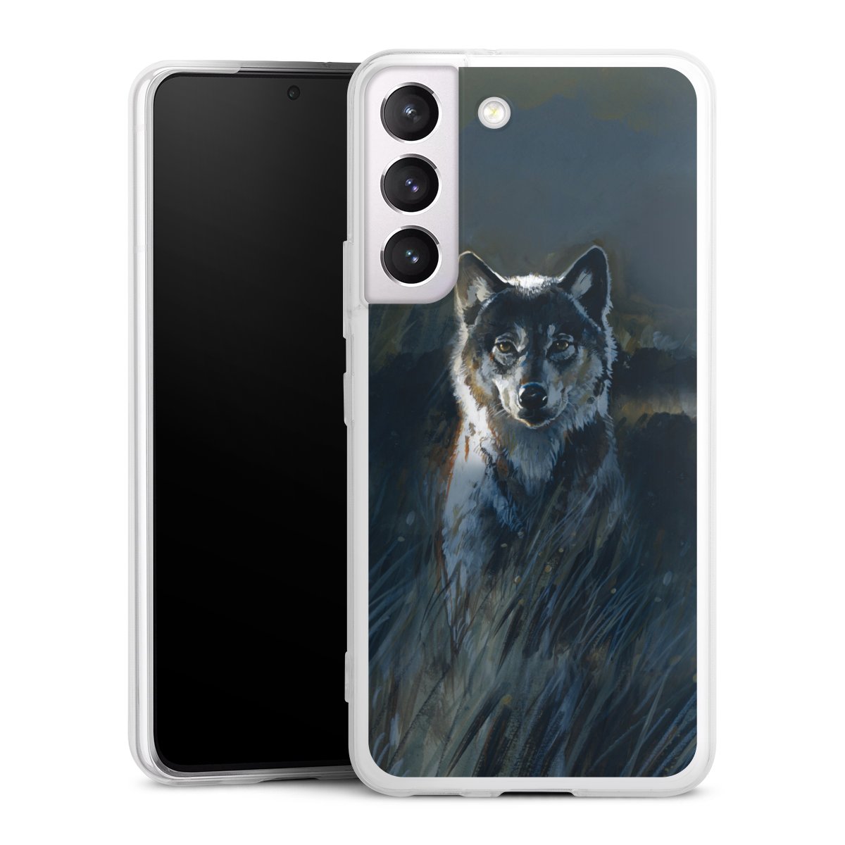 Galaxy S22 Handy Slim Case extra dünn Silikon Handyhülle transparent Hülle Nature Wolf Painting Silikon Slim Case