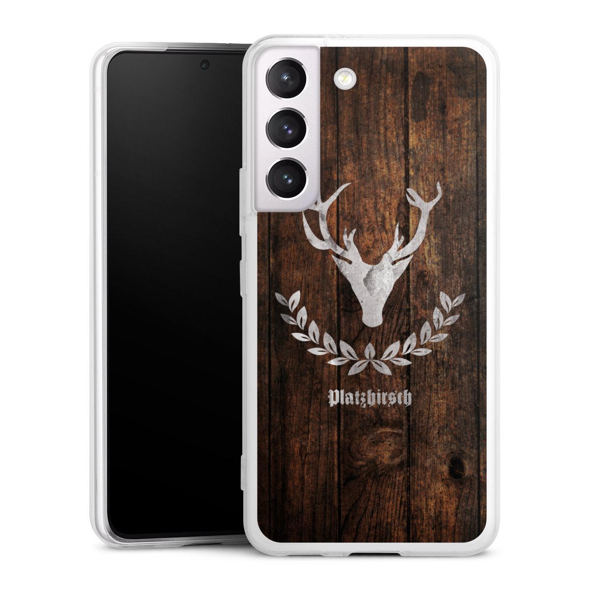 Galaxy S22 Handy Slim Case extra dünn Silikon Handyhülle transparent Hülle Deer Wood Wooden Look Silikon Slim Case