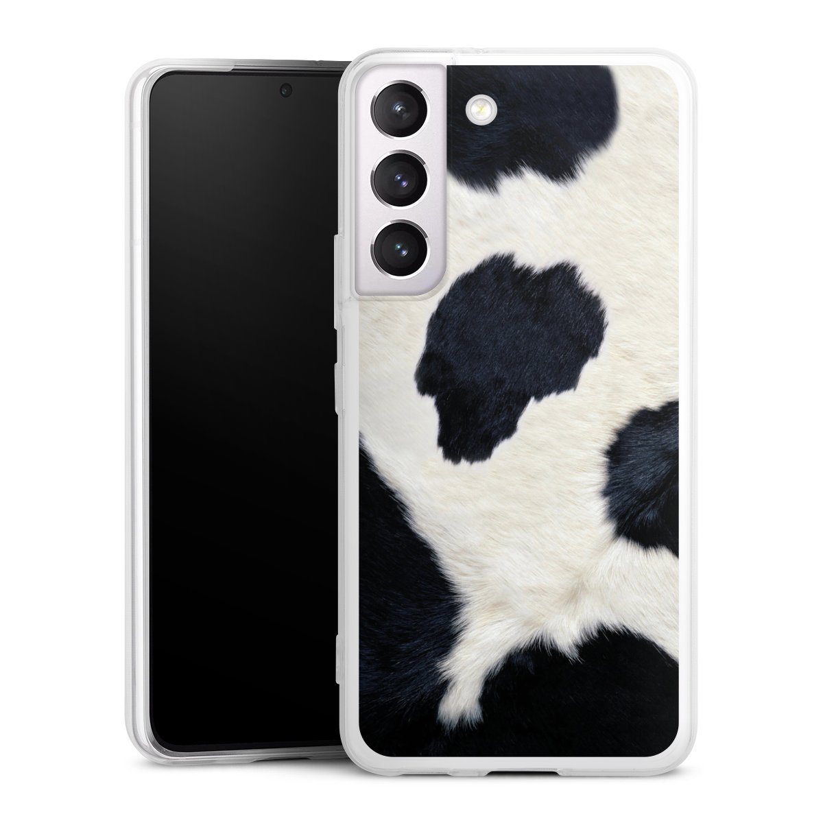 Galaxy S22 Handy Slim Case extra dünn Silikon Handyhülle transparent Hülle Animal Look Animal Print Cow Skin Silikon Slim Case