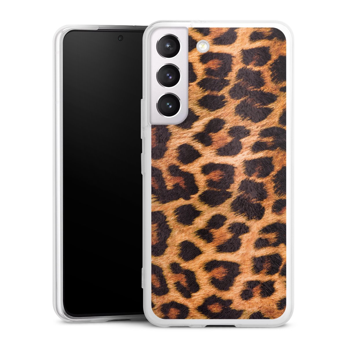 Galaxy S22 Handy Slim Case extra dünn Silikon Handyhülle transparent Hülle Animal Print Leopard Fur Silikon Slim Case