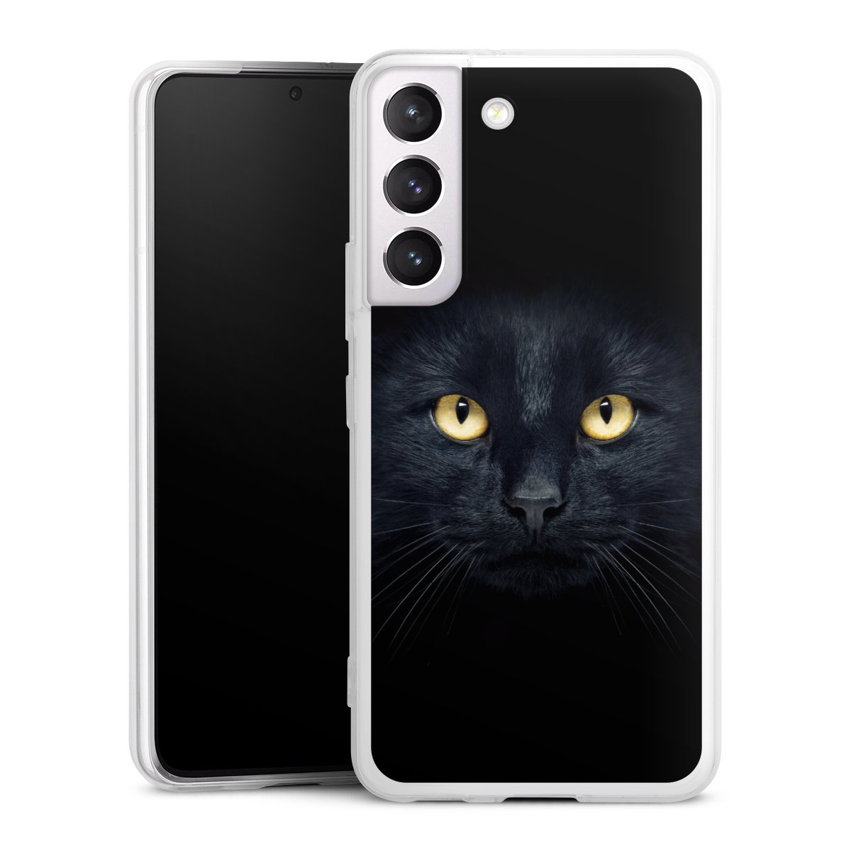 Galaxy S22 Handy Slim Case extra dünn Silikon Handyhülle transparent Hülle Eye Cat Black Silikon Slim Case