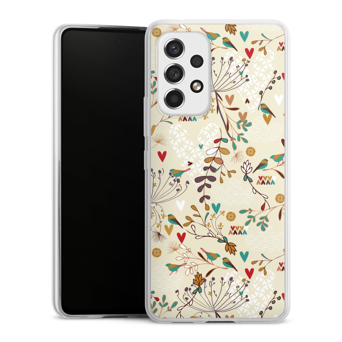 Galaxy A53 5G Handy Slim Case extra dünn Silikon Handyhülle transparent Hülle Bird Flowers Retro Silikon Slim Case