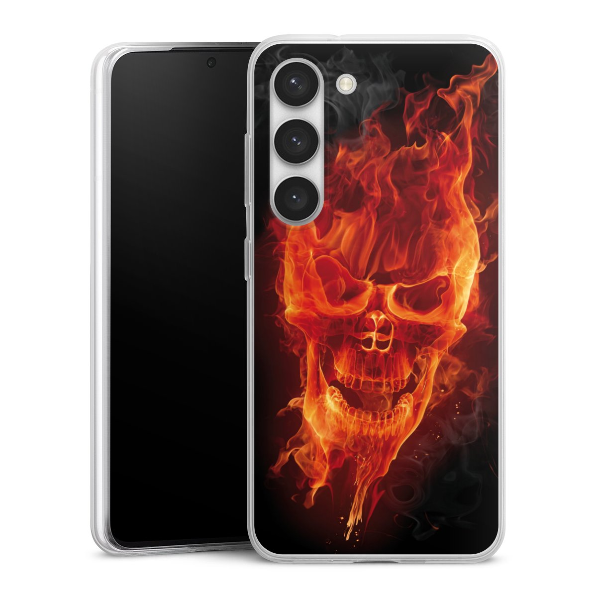 Galaxy S23 Handy Slim Case extra dünn Silikon Handyhülle transparent Hülle Totenkopf Skull Fire Silikon Slim Case