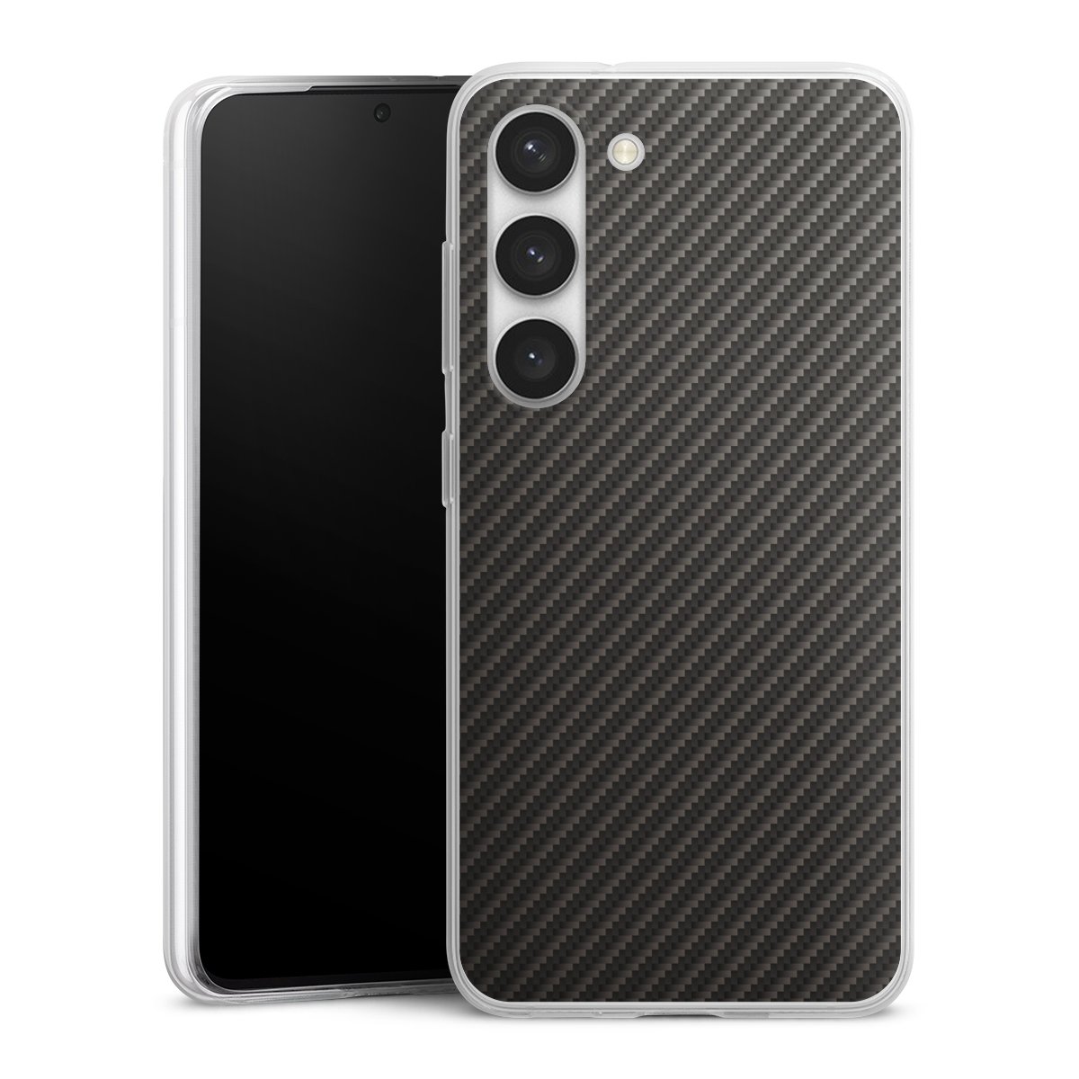 Galaxy S23 Handy Slim Case extra dünn Silikon Handyhülle transparent Hülle Metallic Look Carbon Muster Silikon Slim Case