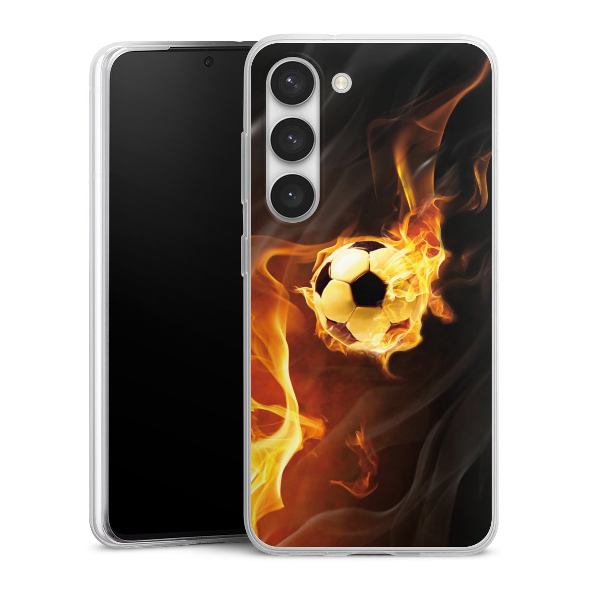 Galaxy S23 Handy Slim Case extra dünn Silikon Handyhülle transparent Hülle Ball Fire Soccer Silikon Slim Case