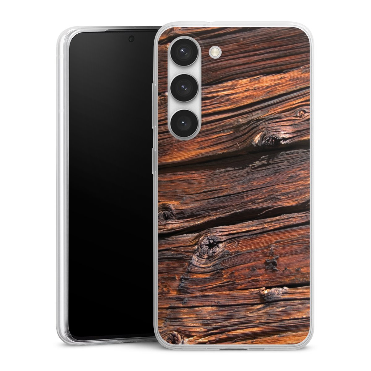 Galaxy S23 Handy Slim Case extra dünn Silikon Handyhülle transparent Hülle Beams Wooden Look Wood Silikon Slim Case