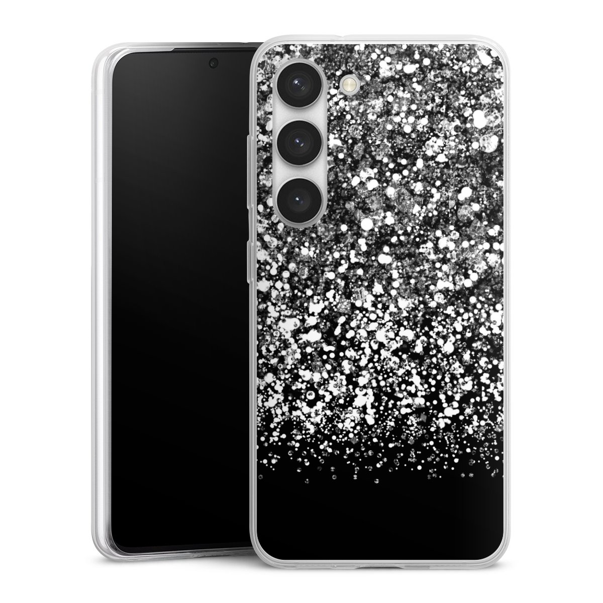 Galaxy S23 Handy Slim Case extra dünn Silikon Handyhülle transparent Hülle Glitzer Snowflake Muster Silikon Slim Case