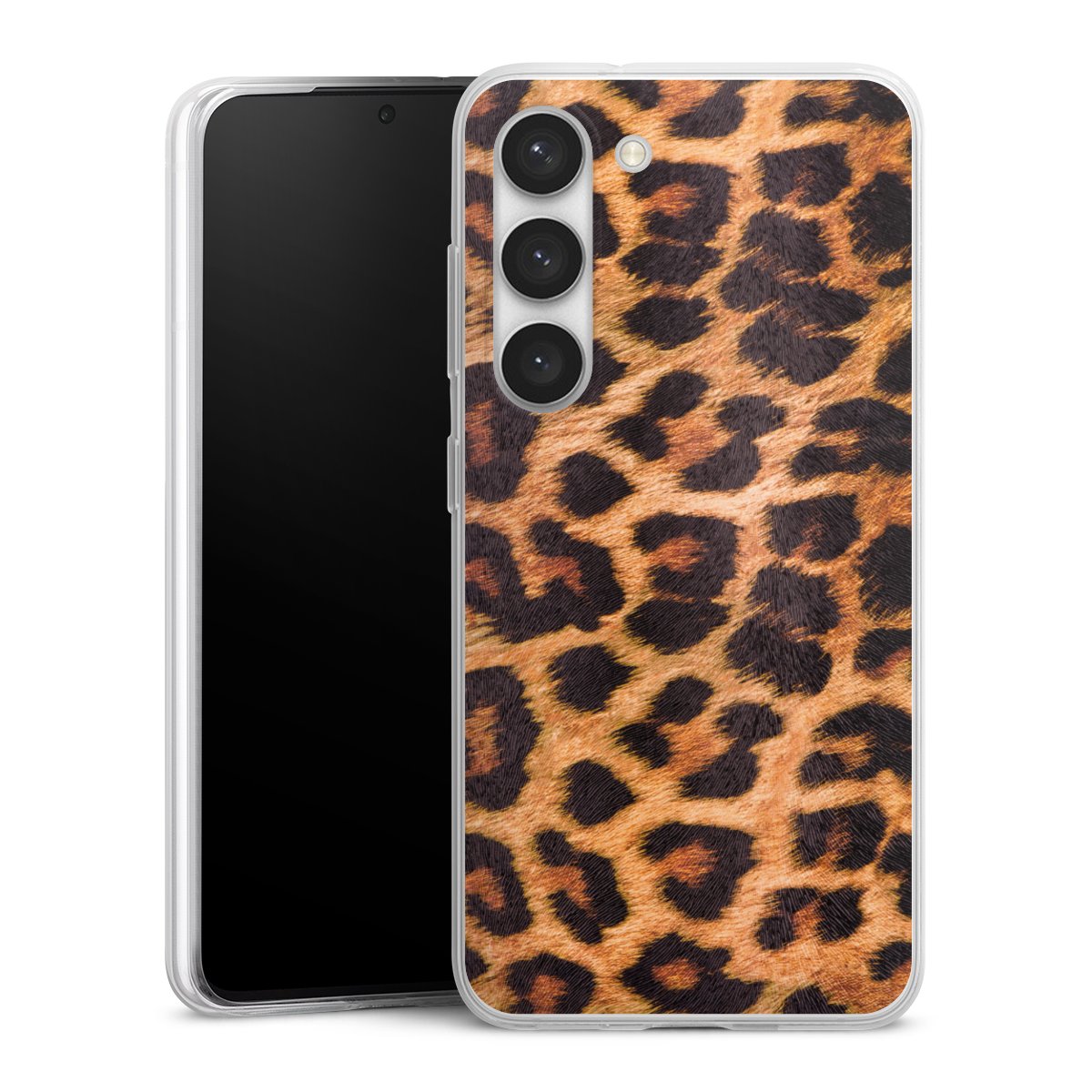 Galaxy S23 Handy Slim Case extra dünn Silikon Handyhülle transparent Hülle Animal Print Leopard Fur Silikon Slim Case