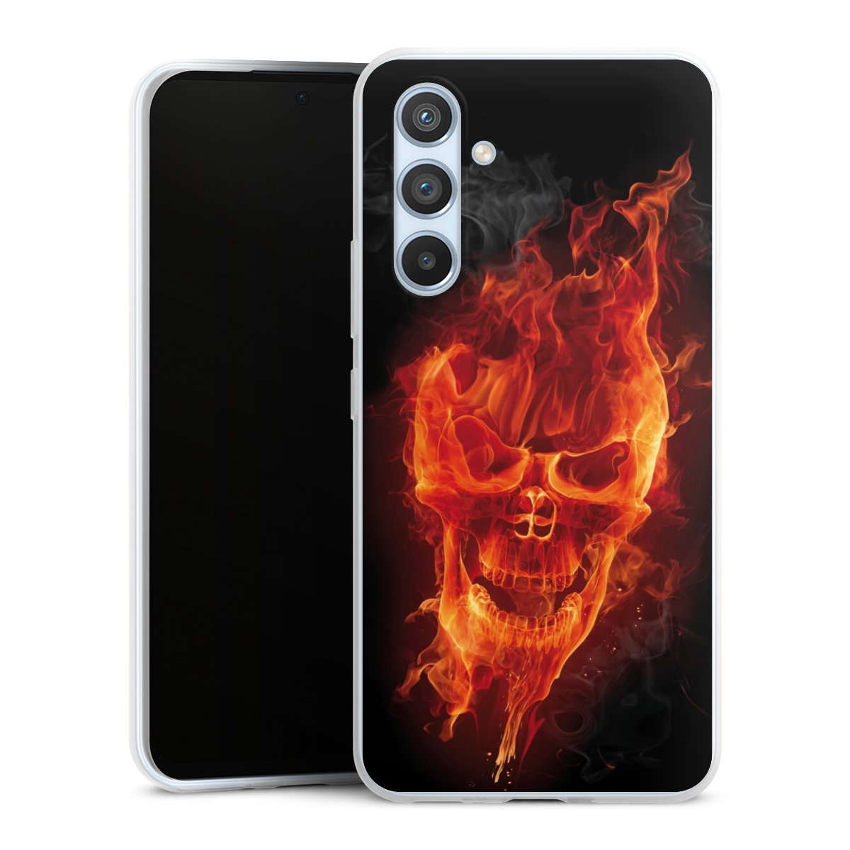 Galaxy A54 5G Handy Slim Case extra dünn Silikon Handyhülle transparent Hülle Totenkopf Skull Fire Silikon Slim Case