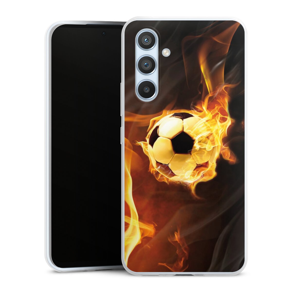 Galaxy A54 5G Handy Slim Case extra dünn Silikon Handyhülle transparent Hülle Ball Fire Soccer Silikon Slim Case