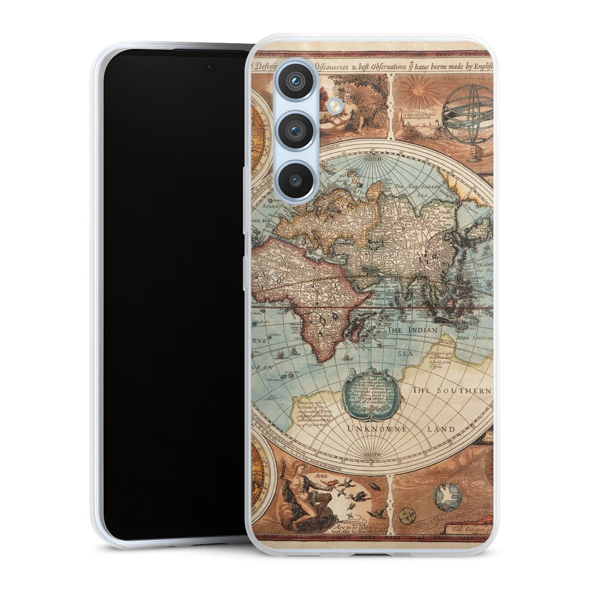 Galaxy A54 5G Handy Slim Case extra dünn Silikon Handyhülle transparent Hülle World Map Vintage Map Silikon Slim Case