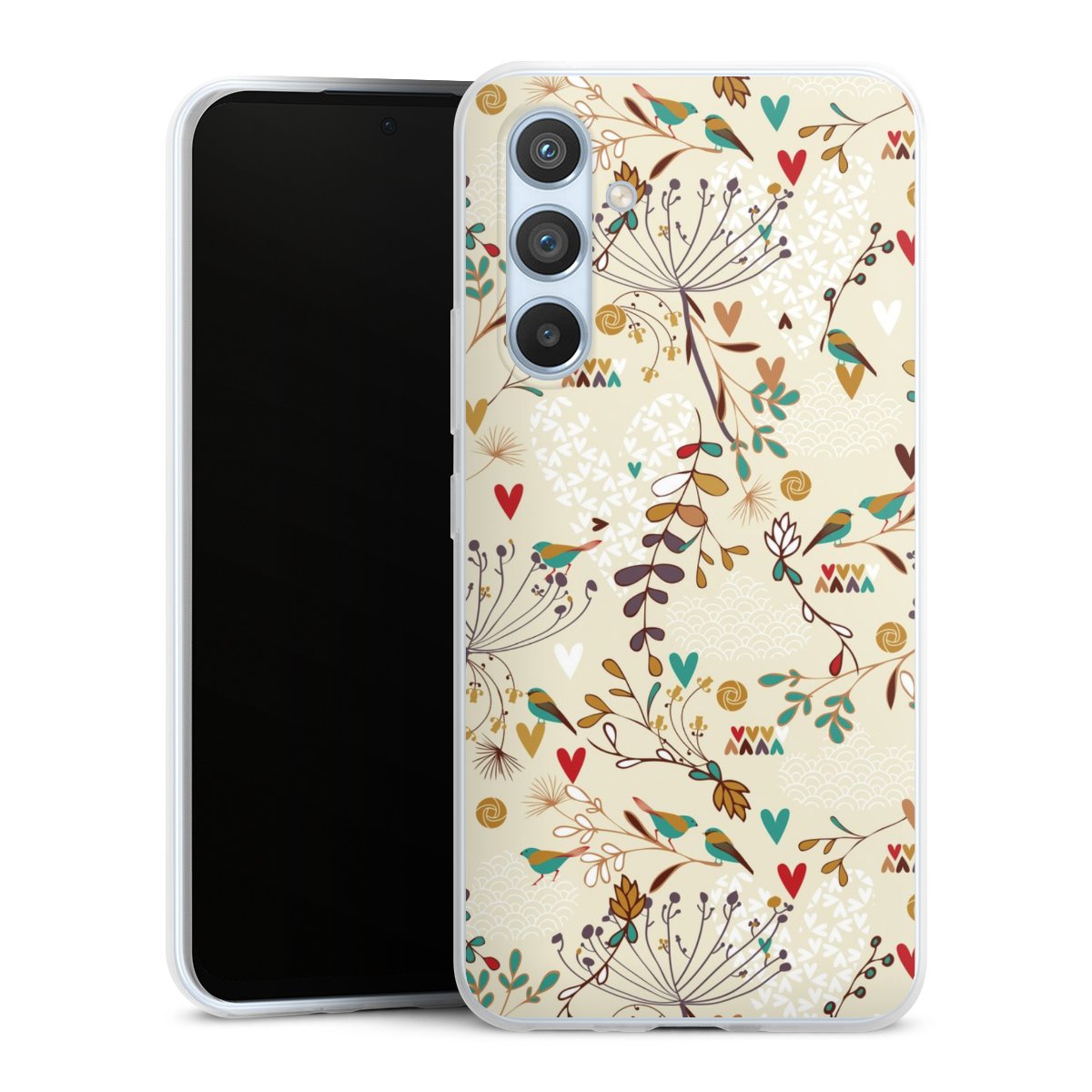 Galaxy A54 5G Handy Slim Case extra dünn Silikon Handyhülle transparent Hülle Bird Flowers Retro Silikon Slim Case