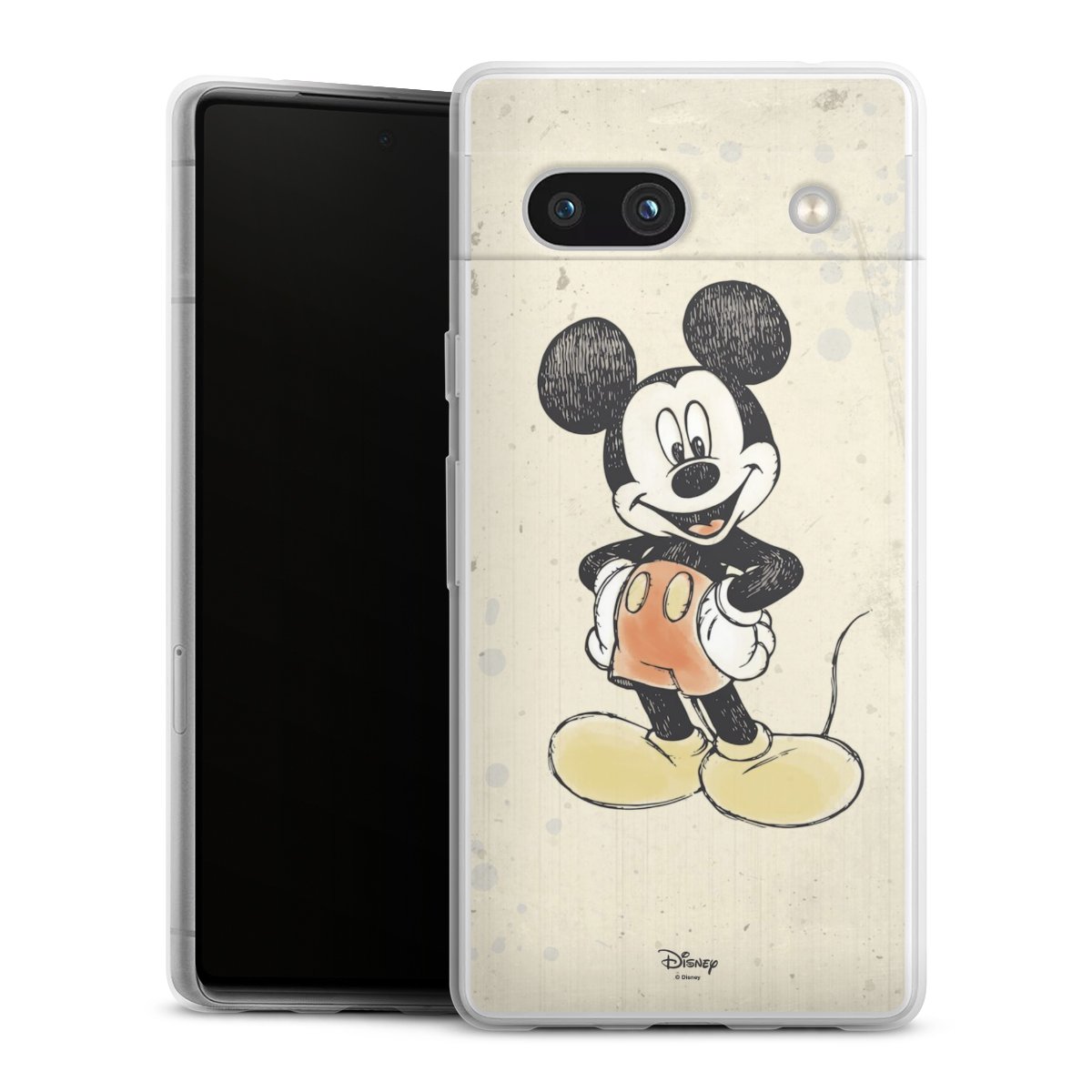 Google Pixel 7a Handy Slim Case extra dünn Silikon Handyhülle transparent Hülle Water Colour Mickey & Minnie Mouse Official Licensed Product Silikon Slim Case