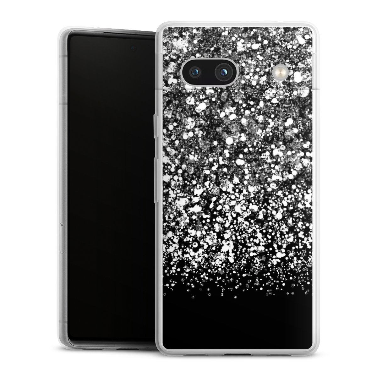 Google Pixel 7a Handy Slim Case extra dünn Silikon Handyhülle transparent Hülle Glitzer Snowflake Muster Silikon Slim Case